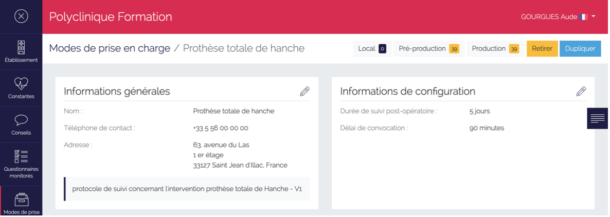 Liste des environnements