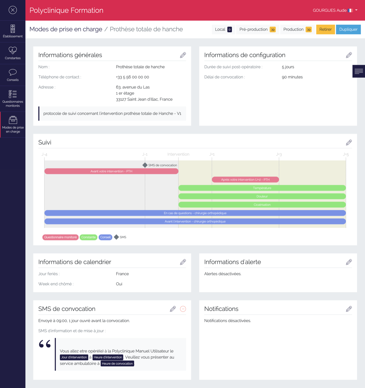 Page de détail d'un mode de prise en charge
