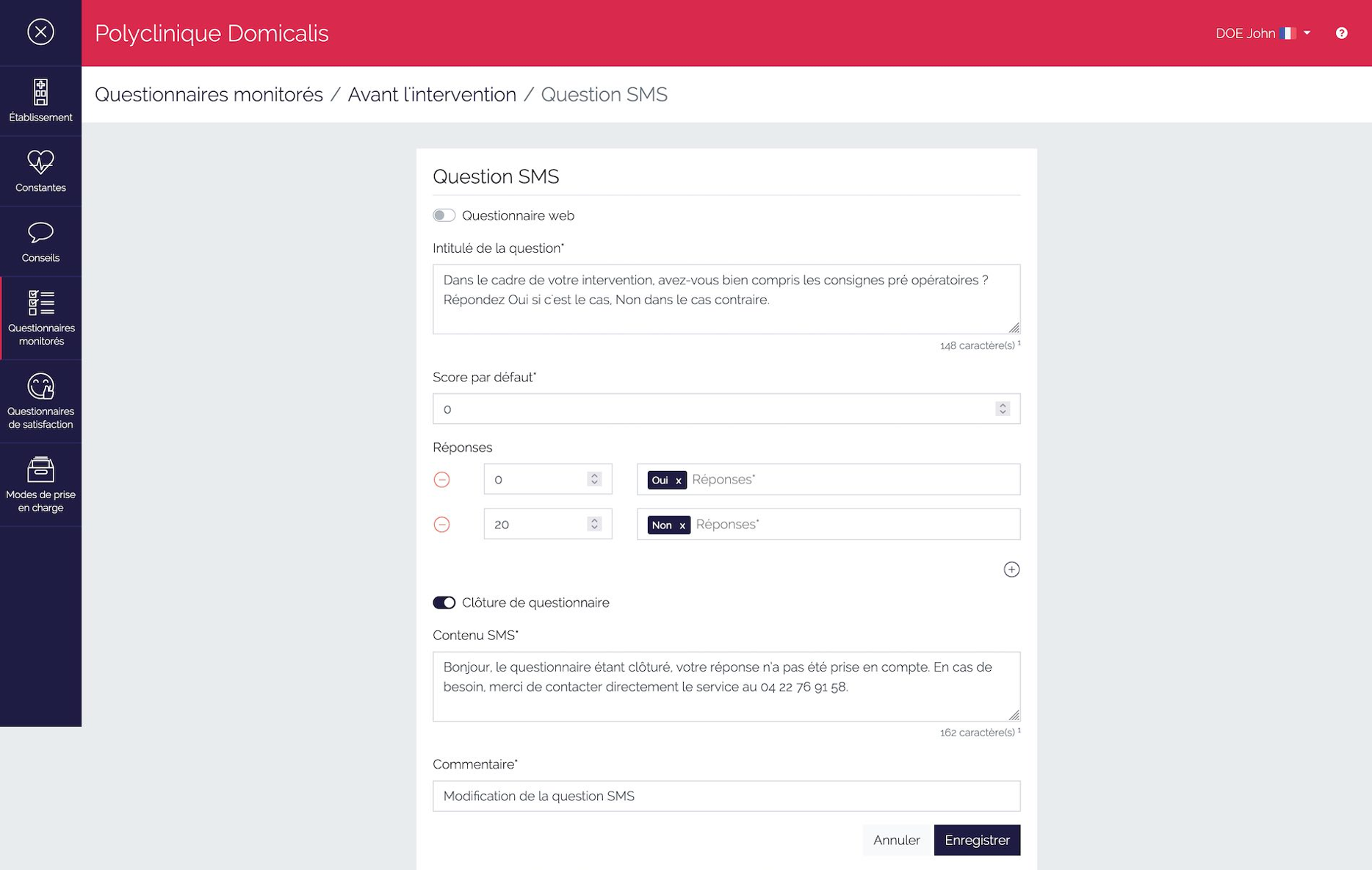 Edition question sms simple