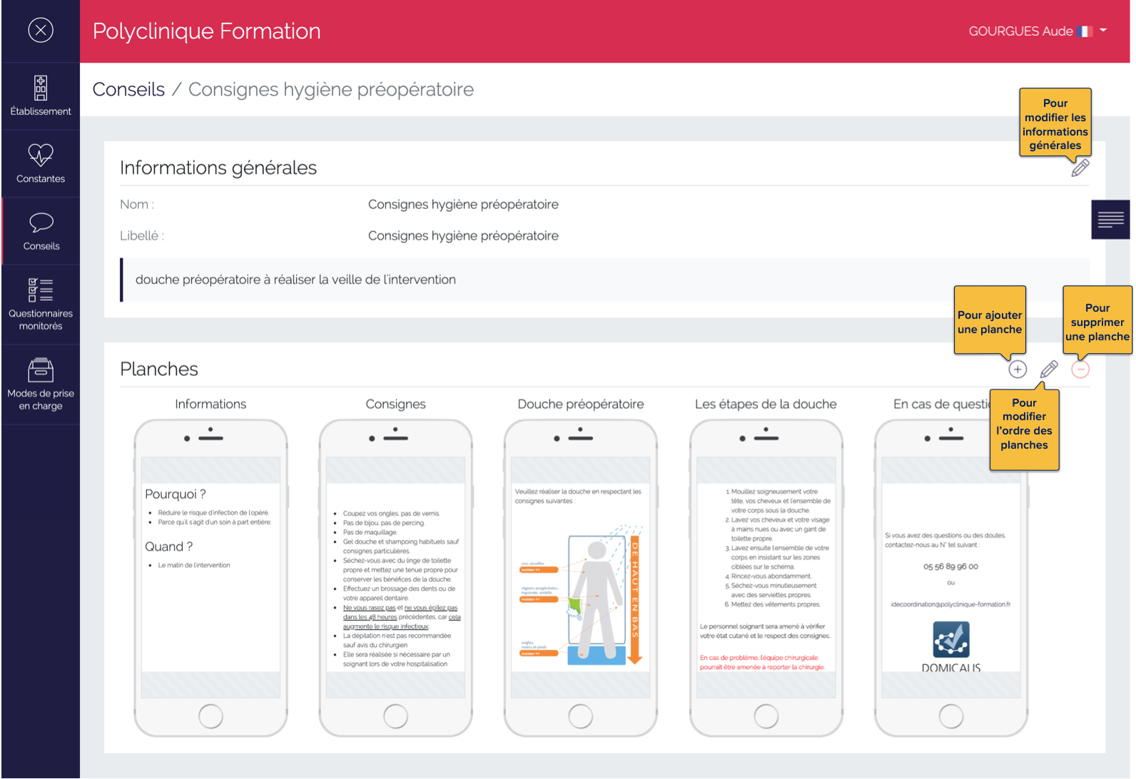 page édition d'un conseil