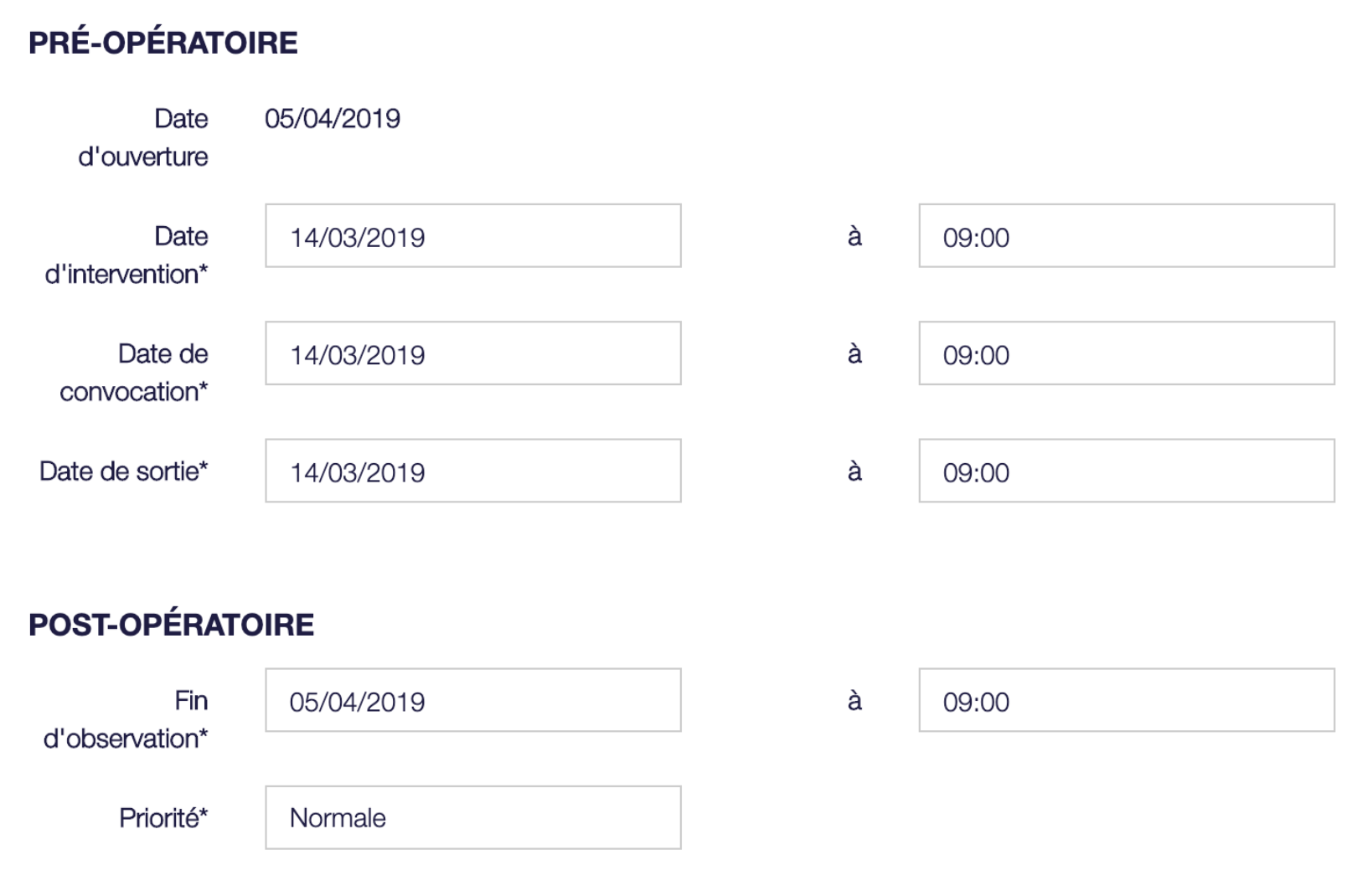 Récapitulatifs des dates dans console de suivi AMBULIS