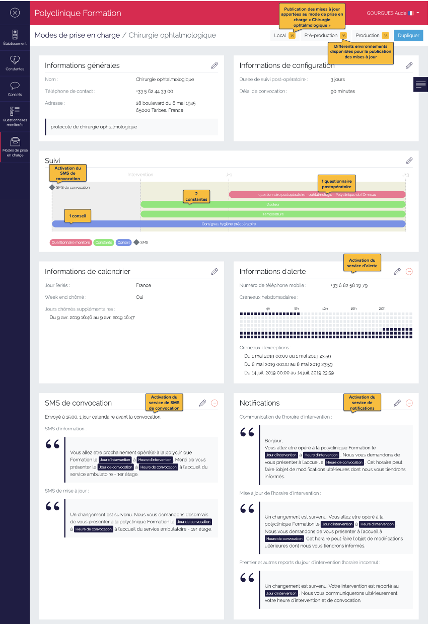 Page de définition d'un mode de prise en charge prêt à être publié