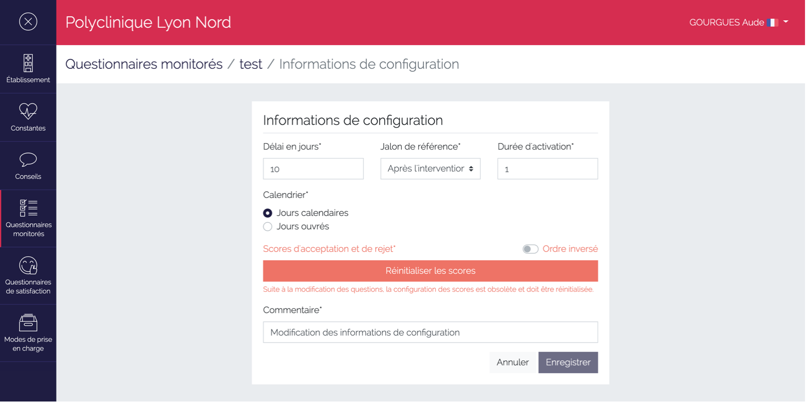 Invitation à réinitialiser les scores