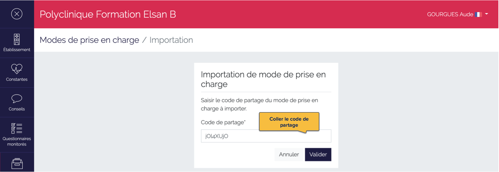 Insertion du code partage