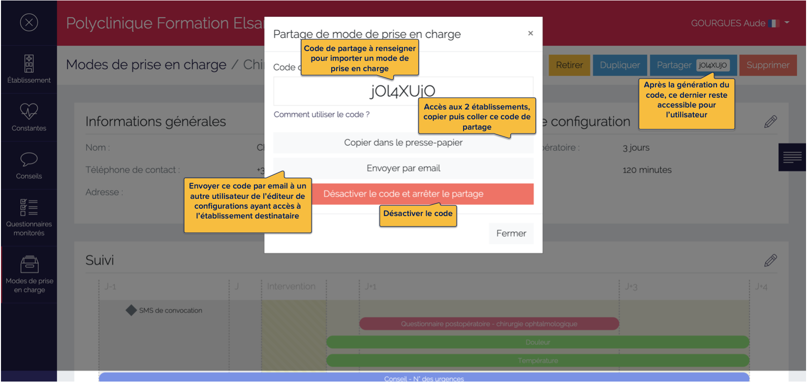 Code de partage du mode de prise en charge à partager