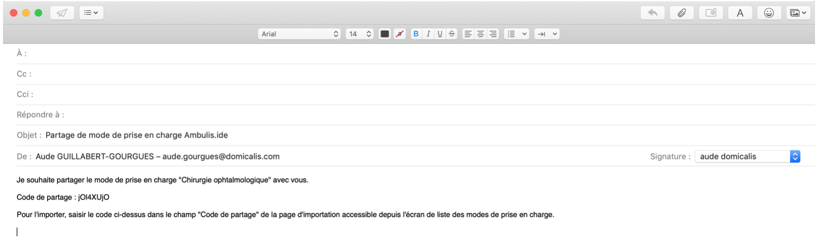 Email type pour envoi du code de partage
