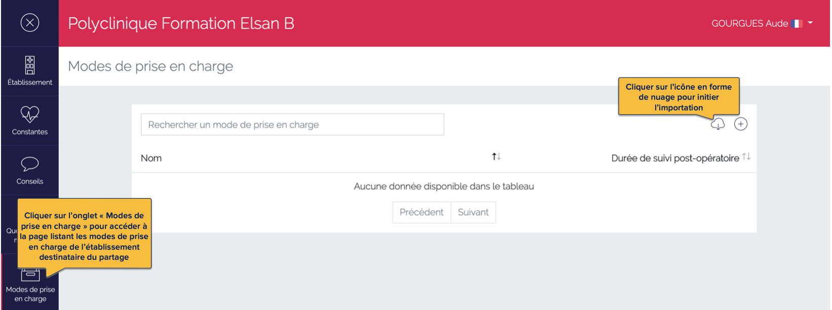 Importation d'un mode de prise en charge