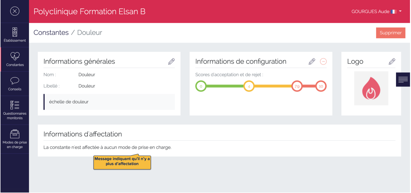 Constante sans affectation de mode de prise en charge