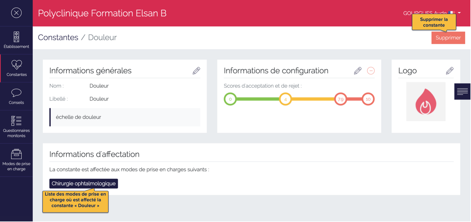 Liste des affectations pour une constante