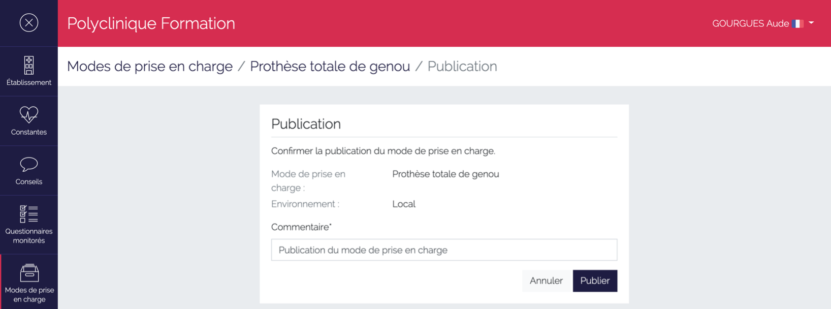 Page de confirmation d'une publication