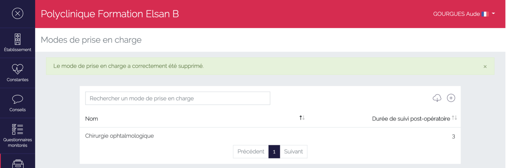 Message de confirmation de la suppression