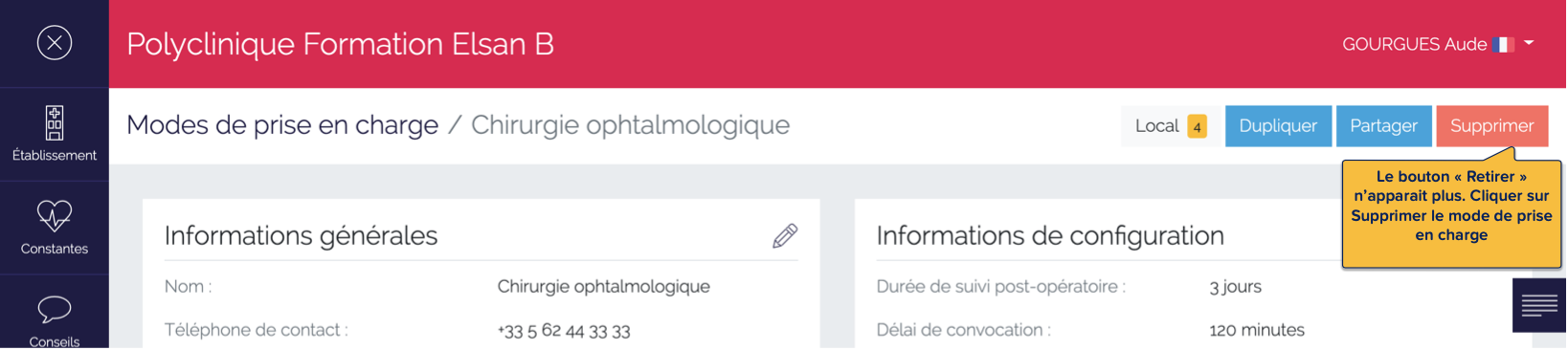 Suppression depuis le page de définition